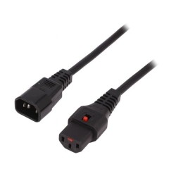 IEC-PC1021; Cable; IEC C13 female,IEC C14 male; 2m; with locking; black; PVC; IEC LOCK