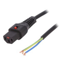 IEC-PC1025; Cable; IEC C13 female,wires; 2m; with locking; black; PVC; 10A; IEC LOCK