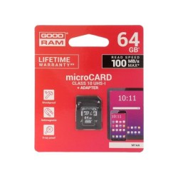 M1AA-0640R12; Memory card; SD XC Micro; 64GB; Read: 100MB/s; Write: 10MB/s; GOODRAM