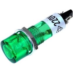 ; Indicator: with FLUO neon lamp; flat; green; 230VAC; Cutout: Ø10mm; NINIGI
