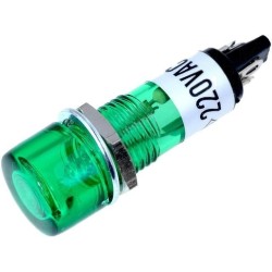 ; Indicator: with neon lamp; flat; green; 230VAC; Cutout: Ø10mm; IP20; NINIGI