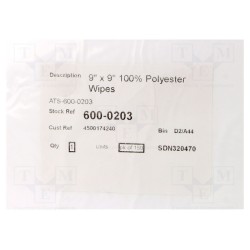 600-0203; Wipe: cloth; polyester; 150pcs; 228.6x228.6mm; Cleanroom; ANTISTAT