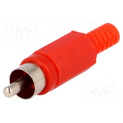 ; Plug; RCA; male; with strain relief; straight; soldering; red; 