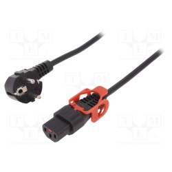 IEC-EL332S; Cable; CEE 7/7 (E/F) plug angled,IEC C13 female; 2m; black; PVC; IEC LOCK