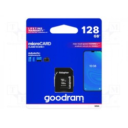 M1AA-1280R12; Memory card; SD XC Micro; 128GB; Read: 100MB/s; Write: 10MB/s; GOODRAM