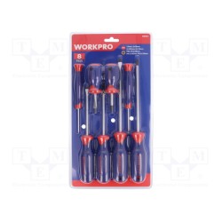 W000833; Kit: screwdrivers; Pcs: 8; Phillips,slot; Workpro