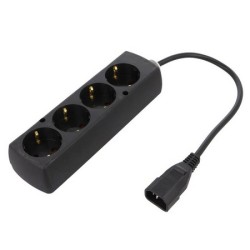 ; Cable; IEC C14 male,CEE 7/3 (F) socket; 0.3m; Sockets: 4; black; JONEX