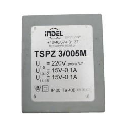 TSPZ 3/005 TSTZ .../...HW - toroidal hermetic mains transformers for halogen or LED lamps, sealed and cased with reversible thermal protection and replaceable fuse  Primary: 115V lub 230V Secondary: 2x15V-2x0,1A Core: UI 30/5,5