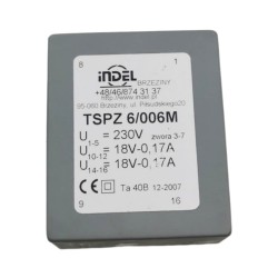 TSPZ 6/006 TSTZ .../...HW - toroidal hermetic mains transformers for halogen or LED lamps, sealed and cased with reversible thermal protection and replaceable fuse  Primary: 115V lub 230V Secondary: 2x18V-2x0,17A Core: UI 30/10,5