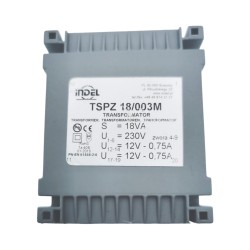 TSPZ 18/003 TSTZ .../...HW - toroidal hermetic mains transformers for halogen or LED lamps, sealed and cased with reversible thermal protection and replaceable fuse  Primary: 115V lub 230V Secondary: 2x12V-2x0,75A Core: UI 39/13,5